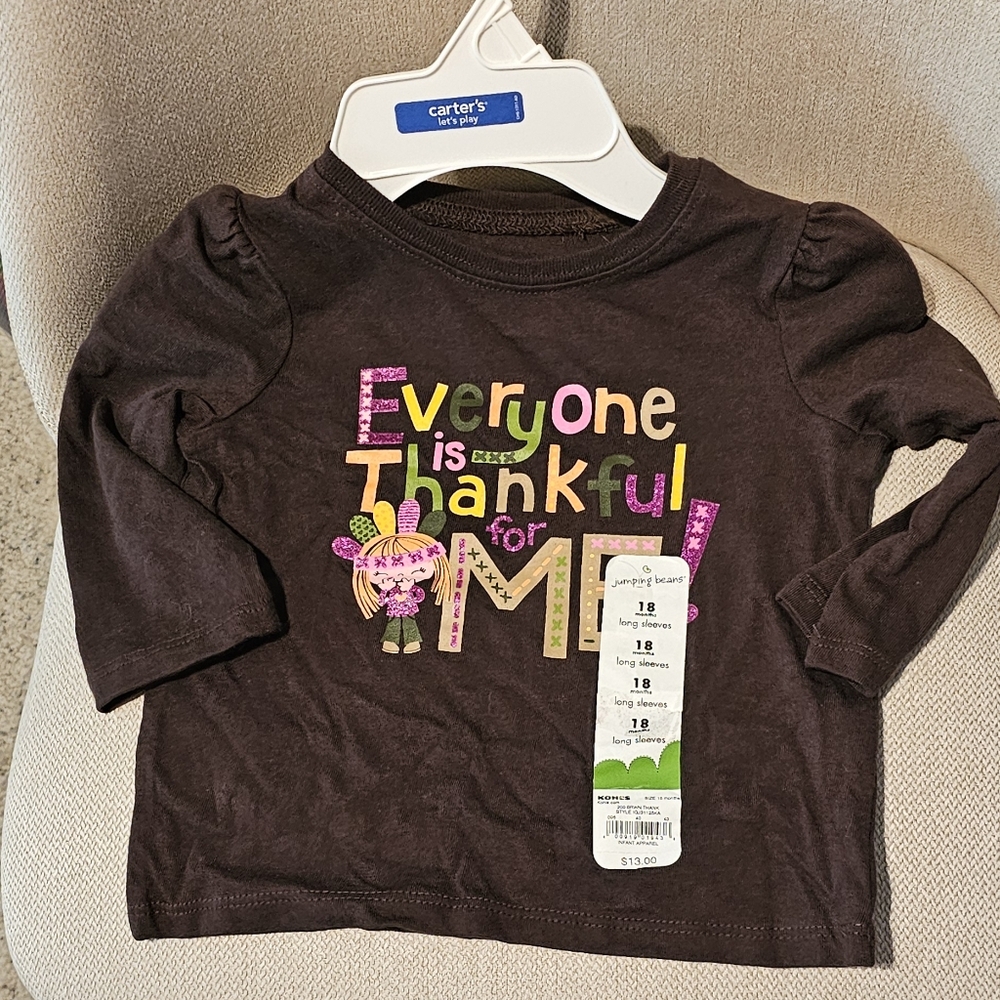Jumping Beans Brown Long Sleeve Tee with Thanksgiving print